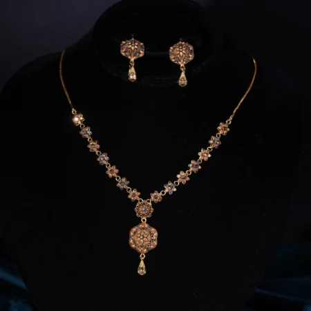 Golden Blossom Charm Necklace Set