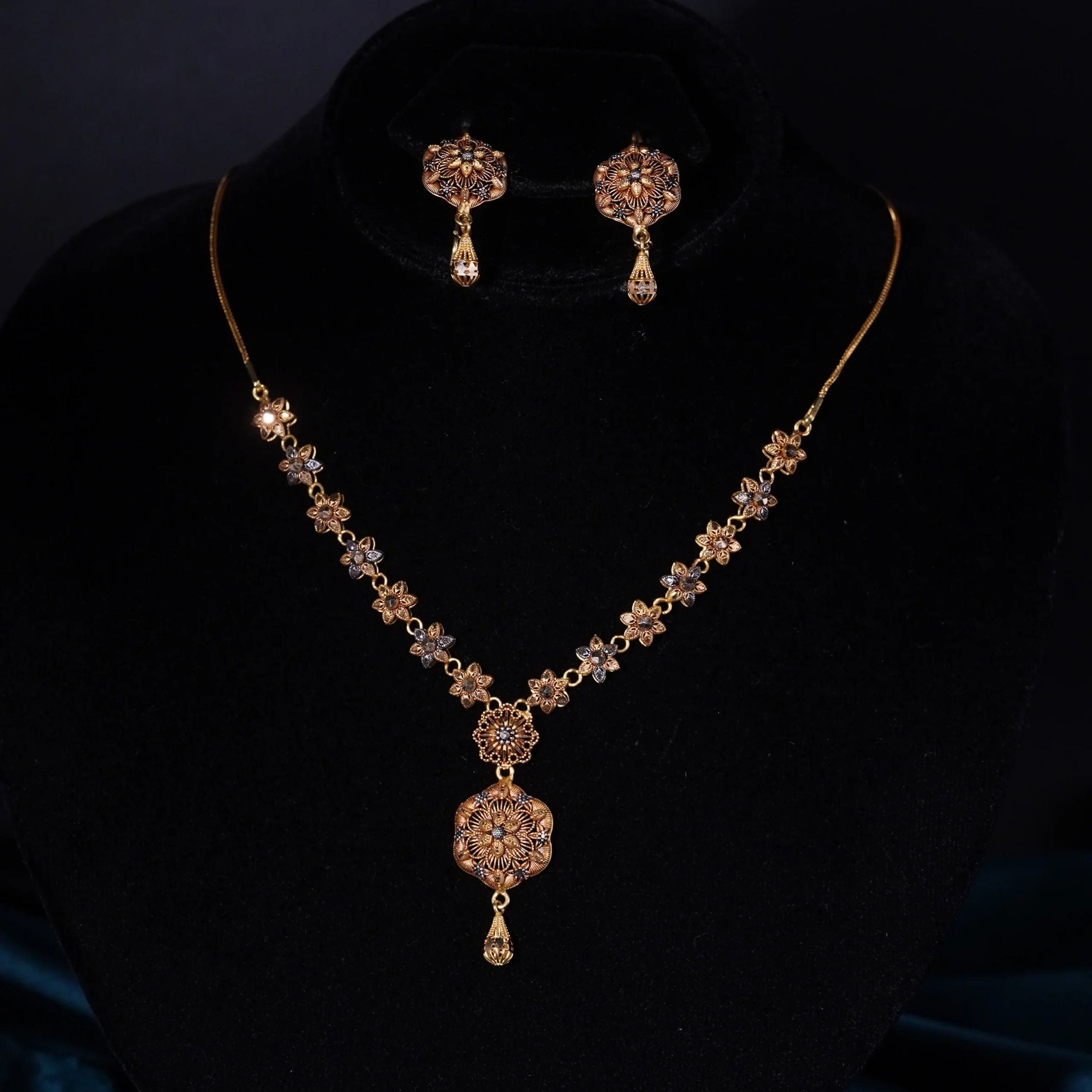 Golden Blossom Charm Necklace Set